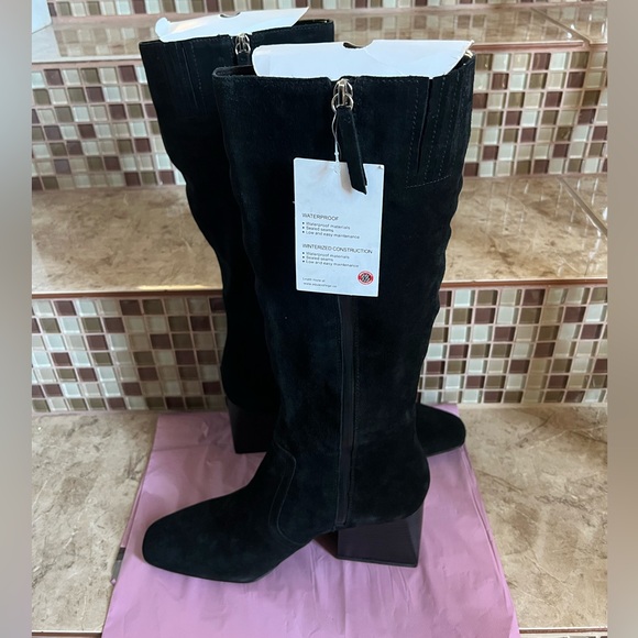 AQUA COLLEGE WOMENS TORI WATERPROOF TALL SUEDE CLASSIC BOOT BLACK 10M. New W/Box - Picture 5 of 8